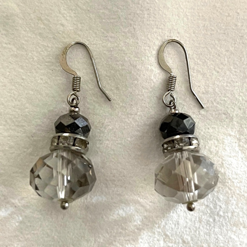 Unbranded Drop Earrings Womens OS Clear Grey Glam Crystal Faceted Dangle Beads